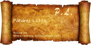 Páhány Lilla névjegykártya